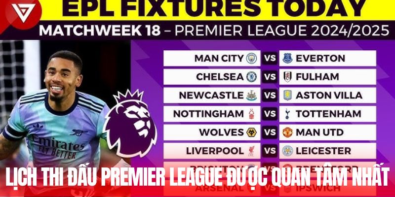 Lịch thi đấu Premier League được quan tâm nhất